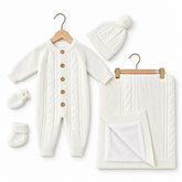 Pack naissance BOY tricot avec couverture molletonnée - Ecru blanc