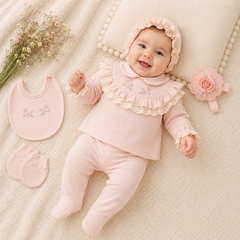 Pack naissance fleury sur col froufrou 5 pcs coton