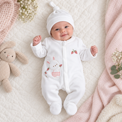 Grenouillère Lapinette fraise 1 bonnet velours