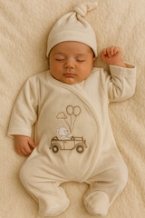 Grenouillère nounours on the road velours 1 bonnet