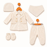 Pack naissance super effet gilet full beige boy 5 pcs velours - Beige
