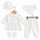 Pack naissance fleur côtée effet motifs classy 5 pcs velours full white