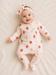 Grenouillère Fraise avec 1 bandeau coton
