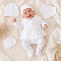Pack naissance noeud centré mode lacets full white 5 pcs coton