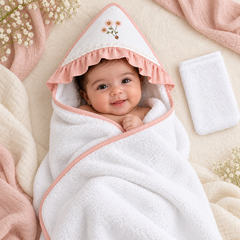Cape de bain bouquet trio avec 1 gant 80x90 cm - 0m+