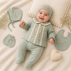 Pack naissance fleurs sur haut full mint 5 pcs coton