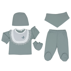 Pack naissance jolie fleur sur col 5 pcs coton