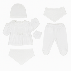 Pack naissance jolie nœud centré 5 pcs coton