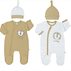Pack Matchy Chatons 2 Grenouillères 2 Bonnets Beige