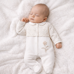 Grenouillère jolie fleur avec effet mtrouz full white coton