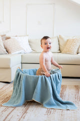 Couverture mousseline 4 Layers K4, points de berger, 120x120 cm - Bleu ciel