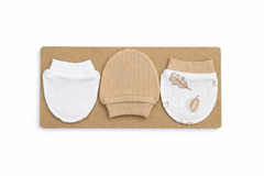 Pack de 3 paires de moufles feuilles beige blanc
