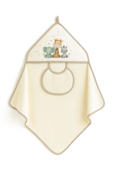 Coffret Cape de bain “Happy Jungle” – 100x100 cm avec bavoir assorti Beige – Interbaby