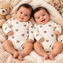Pack de 2 bodies manches longues petits nounours avec moufles intégrés
