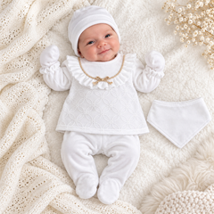 Pack naissance jolie nœud sur col froufrou 5 pcs velours