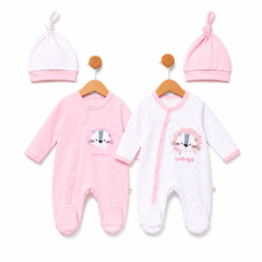 Pack de 2 grenouillères 2 bonnets matchy Good night Lions - Rose blanc