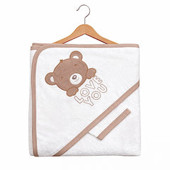 Cape de bain avec 1 gant Love you Baby 75x75 cm
