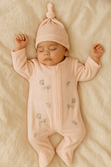 Grenouillère Fleurs jolies velours 1 bonnet