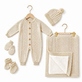 Pack naissance girly tricot avec couverture molletonnée full beige