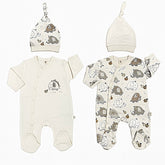 Pack de 2 Grenouillères matchy elephant 2 bonnets beige ekru