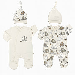 Pack de 2 Grenouillères matchy elephant 2 bonnets beige ekru