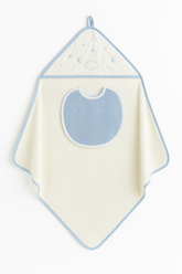 Coffret Cape de bain “Good Night” 100x100 cm avec bavoir Bleu Blanc – Interbaby