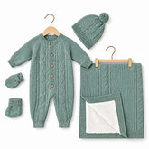 Pack naissance BOY tricot avec couverture molletonnée - Mint
