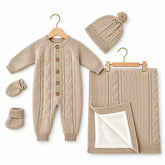 Pack naissance BOY tricot avec couverture molletonnée - Beige