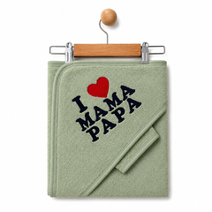 Cape de bain avec gant Love mum Dad unisexe 85x75 cm