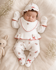 Pack naissance Flowers RED style 5 classy girl pcs coton