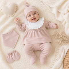 Pack naissance full pudra avec col ekru et jolie fleur 5 pcs coton