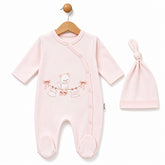 Grenouillère petit chat girly saumon 1 bonnet coton