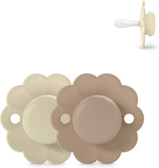 Suavinex - Lot de 2 Sucettes Ronde avec Tétine Symétrique SX Pro en Silicone, Réversible, Plate, Flexible, Wonder wgray Cork 0-6 mois