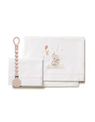 Interbaby - Parure de lit 60x120 + porte sucette coton Mod Elephant B Rose