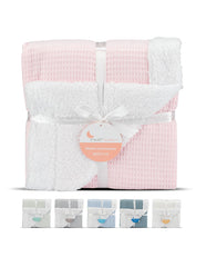 Interbaby - Coffret couverture en nid d'abeille et agneau - Rose 80x110