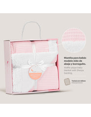Interbaby - Coffret couverture en nid d'abeille et agneau - Rose 80x110