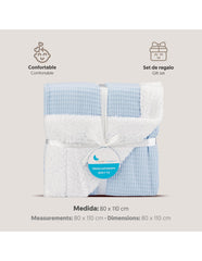 Interbaby - Coffret couverture en nid d'abeille et agneau - Bleu 80x110 cm