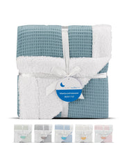 Interbaby - Coffret couverture en nid d'abeille et agneau - Petrol 80x110