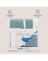 Interbaby - Coffret couverture en nid d'abeille et agneau - Petrol 80x110