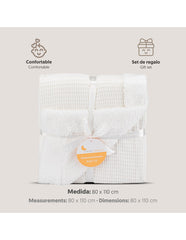 Interbaby - Coffret couverture en nid d'abeille et agneau - Beige 80x110
