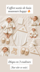 Coffret sortie de bain nounours Happy 4 pcs coton