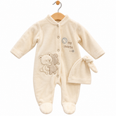 Grenouillère nounours playing avec boutons 1 bonnet velours