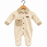 Grenouillère full velours avec 1 poche cotée - Beige