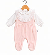 Grenouillère unie col multiples froufrous 1 pcs velours