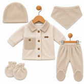 Pack naissance poche côtée full beige velours 5 pcs