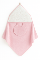 Coffret Cape de bain “Good Night” 100x100 cm avec bavoir Rose Blanc – Interbaby