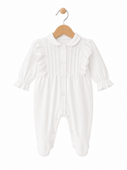 Grenouillère full white froufrou côtés boutons centrés