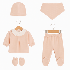 Pack naissance col large avec nœud centré girly velours 5 pcs Pudra