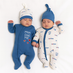 Pack de 2 Grenouillères matchy love mum dad 2 bonnets Boy
