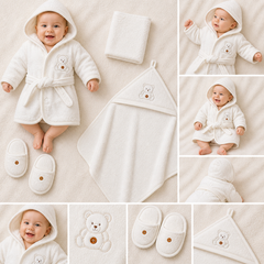 Coffret sortie de bain nounours Happy 4 pcs coton